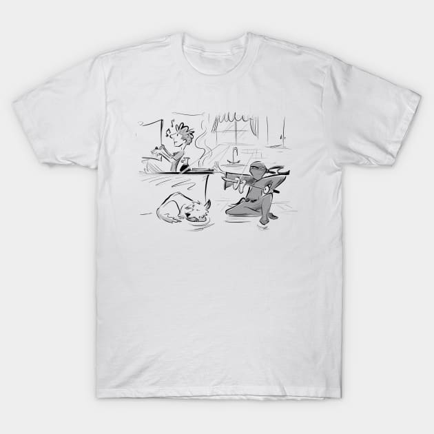 Ninja Stealing Pancakes T-Shirt by Jason's Doodles